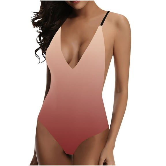 Efsteb Women Swimsuits for 2025 Print Swim Swimsuits Beach Bikini Slim Summer V Neck Bathing Suit Swimwear (Pink,XXXL)