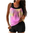 thumbnail image 1 of Efsteb Women Tankini Swim Set High Waist Print Tankini Top with Bottom Beach Summer Conservative Two Piece Bathing Suits Bikini Swimwear (Pink,XXL), 1 of 6