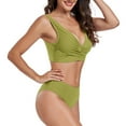 thumbnail image 1 of Efsteb Women Two Piece Bathing Suit V Neck Pleated 2 Piece Bikini Set Solid Color Split Swimsuit Swimwear (Green,XL), 1 of 2