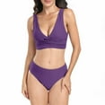 thumbnail image 1 of Efsteb Women Two Piece Bathing Suit V Neck Pleated 2 Piece Bikini Set Solid Color Split Swimsuit Swimwear (Purple,M), 1 of 2
