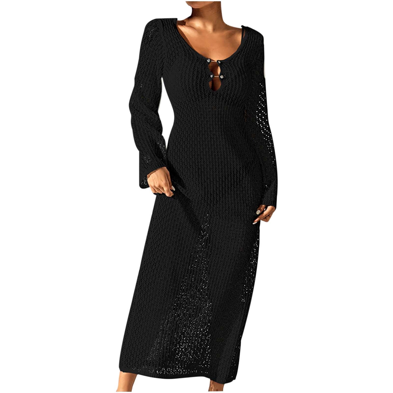 long sleeve open chest dress Anna-Kaci Womens Dresses Lace Long Sleeve V Neck Fall Maxi Dress for W –  ALILANG.COM