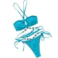 thumbnail image 1 of Efsteb Women's Bikini Sets 2 Piece Bandage Split Swimsuit Solid Color Strap Bikini Two Piece Bathing Suit Swimwear (Blue,S), 1 of 8