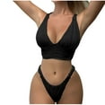 thumbnail image 1 of Efsteb Women's Bikini Sets Strap V Neck Split Swimsuit Solid Color Summer Two Piece Bathing Suit Swimwear (Black,L), 1 of 4
