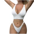 thumbnail image 1 of Efsteb Women's Bikini Sets Strap V Neck Split Swimsuit Solid Color Summer Two Piece Bathing Suit Swimwear (White,M), 1 of 8