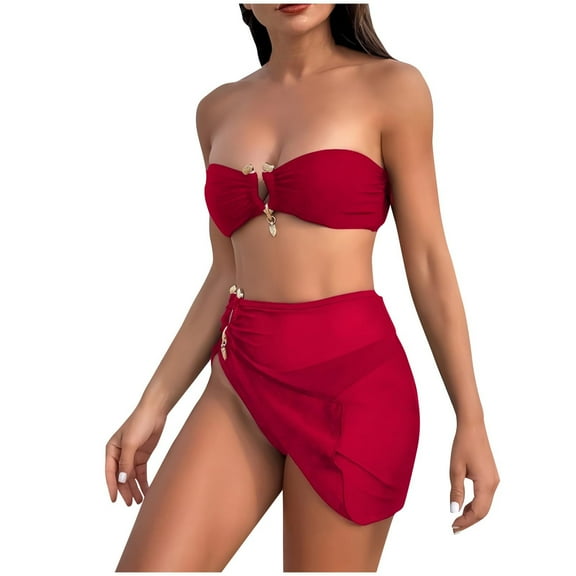 Efsteb Women's Bikini Swimsuits Solid Color Two Piece Swim Suit Fashion Bathing Suits Comfortable Bikini Sets Swimwear (Red,M)