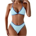 thumbnail image 1 of Efsteb Women's Bikini Swimsuits Two Piece Swim Suit Halter Backless Bikini Sets Solid Color Fashion Bathing Suits Swimwear (Light Blue,L), 1 of 7
