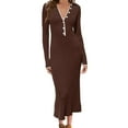 thumbnail image 1 of Efsteb Women's Bodycon Dresses Ribbed Knit Long Sleeve Maxi Dress Slim Solid Pencil Long Dress Casual Fall Winter Clothes (Coffee,M), 1 of 7