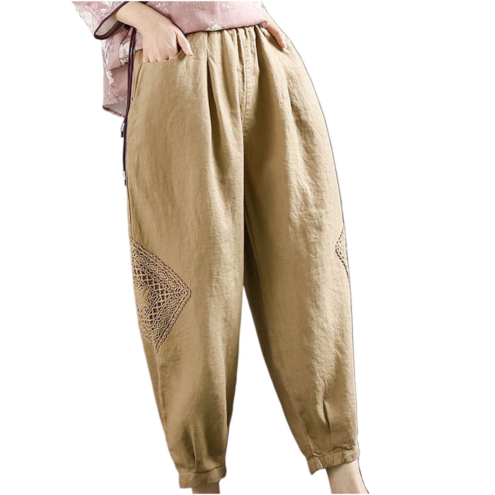 Efsteb Women's Casual Loose Leg Capris Lightweight Soft Polyester Pants