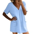 thumbnail image 1 of Efsteb Women's Cotton Tunic Dress V-Neck Short Sleeve Casual Loose Fit Short Dress with Side Pockets （Sky Blue,L）, 1 of 7