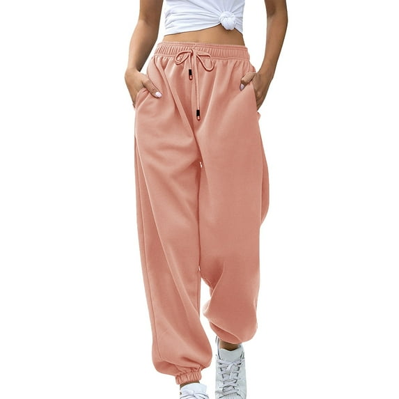 Efsteb Women's Drawstring High Waisted Sweatpants Classic Solid Color Athletic Baggy Lounge Jogger Sweatpants Yoga Pant with Pockets (Orange,XL)