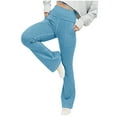 thumbnail image 1 of Efsteb Women 's Flare Leggings Workout Fold Over Yoga Pants High Waisted Stretch Wide Leg Bootcut Bell Bottom Pants Sweatpants Light Blue M, 1 of 8