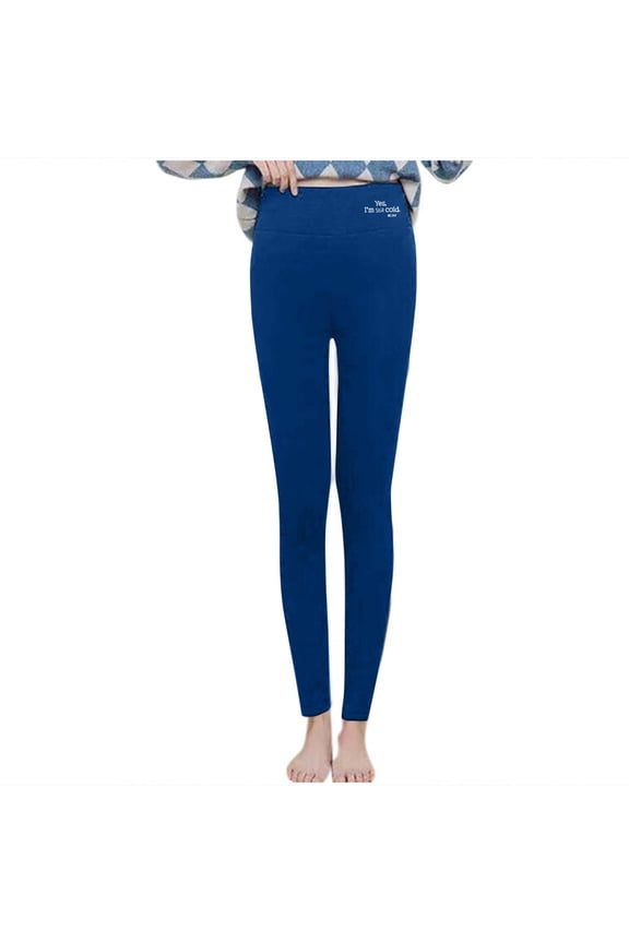 Women's Fleece Lined Leggings Letter Print Warm Yoga Pants Slim Gym Fitness Sport Winter Thermal Leggings (Blue,M)