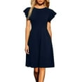 thumbnail image 1 of Efsteb Women's Formal Ruffle Sleeves Pleated V Nack Work Dress Casual Flare Cocktail Wedding Guest Dress （Navy，S）, 1 of 6