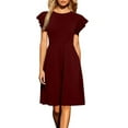 thumbnail image 1 of Efsteb Women's Formal Ruffle Sleeves Pleated V Nack Work Dress Casual Flare Cocktail Wedding Guest Dress （Red，XXL）, 1 of 8