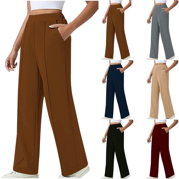 Efsteb Women's High Waisted Sweatpants Wide Leg Dress Pants Work Business Casual Elastic Waisted Comfy Pants with Pockets Trousers (Black,L)