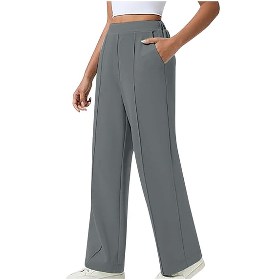 Efsteb Women's High Waisted Sweatpants Wide Leg Dress Pants Work Business Casual Elastic Waisted Comfy Pants with Pockets Trousers (Gray,XL)