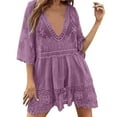 thumbnail image 1 of Efsteb Women's Lace Bathing Suit Cover Up Dresses Short Sleeve V-Neck Swimsuit Coverups Loose Swimwear Beach Dress Beachwear (Purple,Free Size), 1 of 8