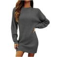 thumbnail image 1 of Efsteb Women's Long Sleeve Sweater Dresses Crewneck Casual Knitted Sweater Dress Trendy Fall Pullover Sweater Dress (Dark Gray,XXXL), 1 of 8