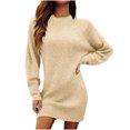 thumbnail image 1 of Efsteb Women's Long Sleeve Sweater Dresses Crewneck Casual Knitted Sweater Dress Trendy Fall Pullover Sweater Dress (Khaki,M), 1 of 8