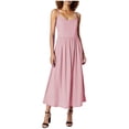 thumbnail image 1 of Efsteb Women's Low Cut Spaghetti Strap Long Dress Casual Sleeveless Backless Slim Midi Dress Square Neck Bustier Dresses (Pink,S), 1 of 6