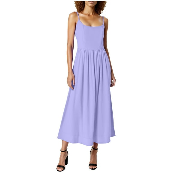 Efsteb Women's Low Cut Spaghetti Strap Long Dress Casual Sleeveless Backless Slim Midi Dress Square Neck Bustier Dresses (Purple,S)