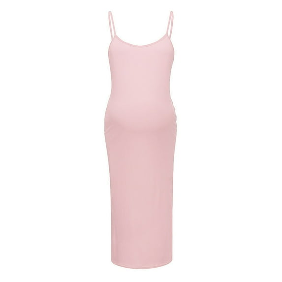 Efsteb Women's Maternity Dress Stretchy Round Neck Bodycon Pregnancy Dresses Comfy Solid Color Sleeveless Casual Maternity Clothes(Pink,XL)