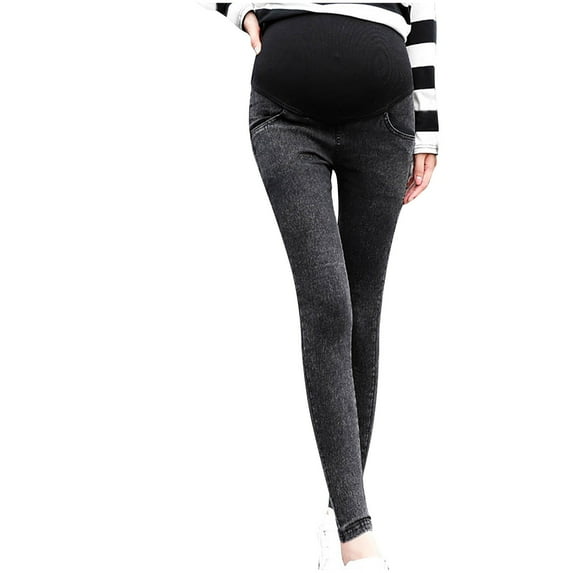 Efsteb Women's Maternity Leggings Jeans with Pockets Comfy Stretch Pregnancy Pants Denim Pants (Black,XXXL)