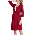 thumbnail image 1 of Efsteb Women's Maternity Nursing Robe Casual 3/4 Sleeve Wrap Front Gown with Lace , Labor , Delivery Loungewear ,Wine,Medium, 1 of 6