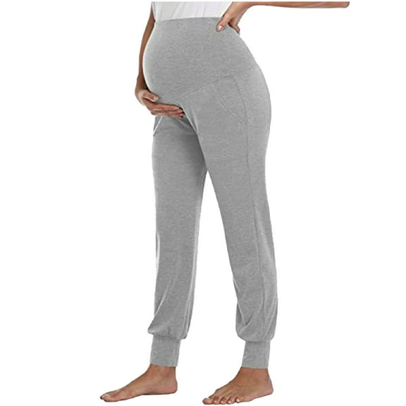 Efsteb Women's Maternity Pants Workout Sports Joggers Sweatpants Casual Comfy Stretchy Pregnancy Pants (Gray,S)