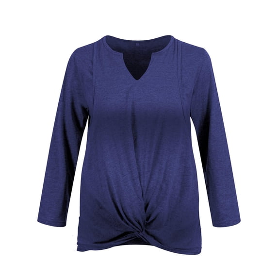 Efsteb Women's Nursing Tops V Neck Long Sleeve Maternity Shirt Breastfeeding Shirts Fall Maternity Clothes Pregnancy Clothes (Blue,L)