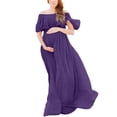 thumbnail image 1 of Efsteb Women's Off-Shoulder Maternity Maxi Dress Short Sleeve Flowy Chiffon Gown Long Dresses with Ruffle Sleeves for Photoshoot , Baby Shower ,Purple,XL, 1 of 7