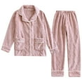 thumbnail image 1 of Efsteb Women's Pajama Sets Lamb Fleece Home Set Button Turndown Collar Long Sleeve Tops Long Pants Fall Winter Warm Comfy Sleepwear Loose Pajama Sets Solid Color Loungewear Outfit (Pink,L), 1 of 1