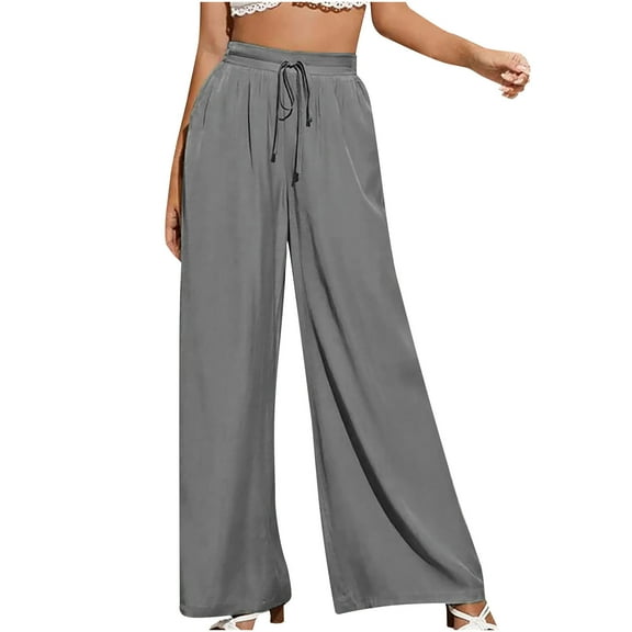 Efsteb Women's Pants Elastic Waist Drawstring Baggy Pants Sweatpants Loose Comfortable Pants for Women Wide leg Pants Trousers Pants for Women Casual Solid Color Trousers Gray M