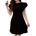 thumbnail image 1 of Efsteb Women's Round Neck Ruffle Sleeve Pleated Mini Dress Short Sleeve A-Line Dress for Summer Daily Work Office Casual (Black,L), 1 of 9