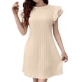 thumbnail image 1 of Efsteb Women's Round Neck Ruffle Sleeve Pleated Mini Dress Short Sleeve A-Line Dress for Summer Daily Work Office Casual (Khaki,XXL), 1 of 9