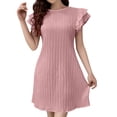thumbnail image 1 of Efsteb Women's Round Neck Ruffle Sleeve Pleated Mini Dress Short Sleeve A-Line Dress for Summer Daily Work Office Casual (Pink,XXL), 1 of 9