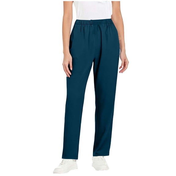 Efsteb Women's Scrub Pants Elastic Waist Straight Leg Pants Casual Work Pant Lounge Athletic Trousers with Pockets (Navy,XXXL)