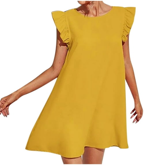 Efsteb Women's Sleeveless Maternity Dress Maternity Clothes Pregnancy Solid Color Casual Round Neck Loose Stretchy Comfy Tank Dress(Yellow,M)