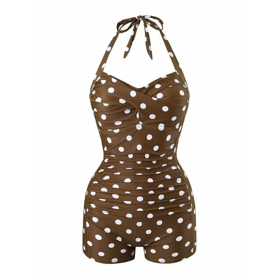 Efsteb Women's Slim One Pieces Swimsuit Slim Fit Swimwear Beachwear Bathing Suit Bikini Print Pool Party (Brown,S)