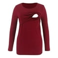 thumbnail image 1 of Efsteb Women's Solid Color Nursing Tops Double Layer Maternity Long Sleeve Shirt Round Neck Casual Breastfeeding Tshirts (Wine,L), 1 of 5