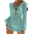 thumbnail image 1 of Efsteb Women's Summer Crochet Swimsuit Cover-up Solid Color Long Bell Sleeve Mini Dress for Beach Vacation (Green,M), 1 of 5
