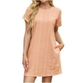 thumbnail image 1 of Efsteb Women's Summer Dresses Casual Knee-High Dress with Pocket Solid Color Loose Fit Spring Crew Neck Short Sleeve Resort Dress ,Size:4-6, 1 of 7