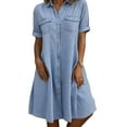 thumbnail image 1 of Efsteb Women's Summer Short Sleeve Denim Shirt Dress Business Casual Button Lapel Midi Denim Dress （Light Blue，L）, 1 of 6