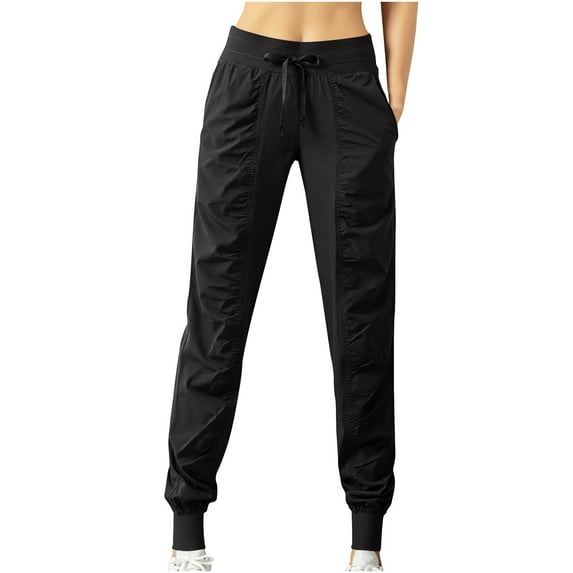 Efsteb Women's Sweatpants Elastic Waist Drawstring Wide Leg Sweatpants Loose Trousers Pants for Women Comfortable Sports Pants Fashion Casual Solid Color Trousers Black L