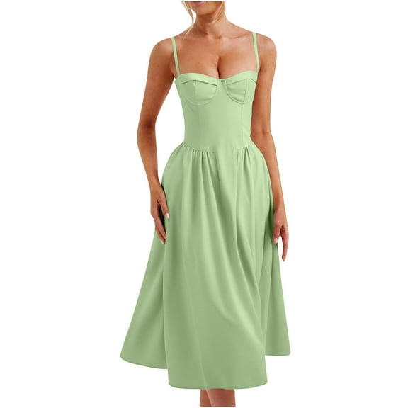 Efsteb Women's Vintage Corset Dress Spaghetti Strap A-Line Midi Dresses Elegant Cocktail Evening Dresses Sleeveless Tank Dress (Green,S)