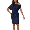 thumbnail image 1 of Efsteb Women's Wear to Work Dresses Off the Shoulder Summer Dress with Short Sleeves Sequin Bling Formal Cocktail Dress (Navy,L), 1 of 6