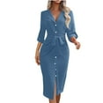 thumbnail image 1 of Efsteb Women's wear to Work Dresses Casual Roll Up Long Sleeve Shirt Dress Button Lapel Front Split Dresses with Belt (Light Blue,XL), 1 of 6
