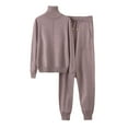 thumbnail image 1 of Efsteb Womens 2 Piece Outfits Ribbed Knit Sets Solid Casual Turtle Neck Sweatsuit Sets Wide Leg Jogger Stretch Tracksuits (Coffee,Free Size), 1 of 3