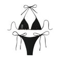 thumbnail image 1 of Efsteb Womens Bikini Swimsuits Beach V Neck Bathing Suit Summer Two Piece Swimsuits High Waist Solid Color Bikini Swimsuit (Black,L), 1 of 8