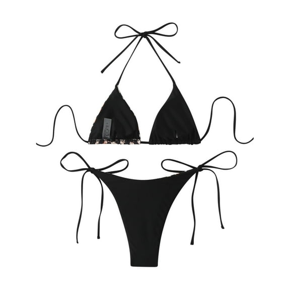 Efsteb Womens Bikini Swimsuits Beach V Neck Bathing Suit Summer Two Piece Swimsuits High Waist Solid Color Bikini Swimsuit (Black,L)